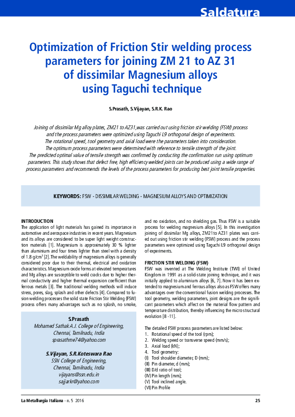 (PDF) Optimization of friction stir welding process of AA7075 aluminum ...