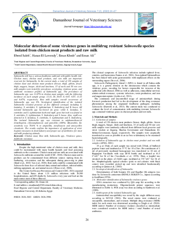 (PDF) Molecular detection of some virulence genes in multidrug ...