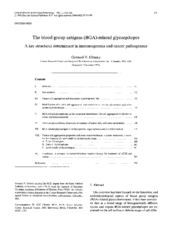 (PDF) The blood group antigens (BGA)-related glycoepitopes