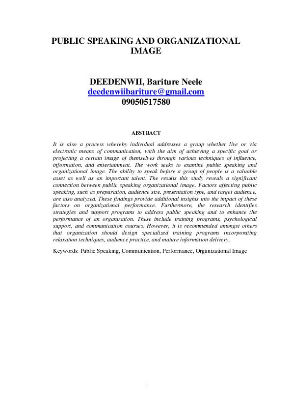 (PDF) PUBLIC SPEAKING AND ORGANIZATIONAL IMAGE