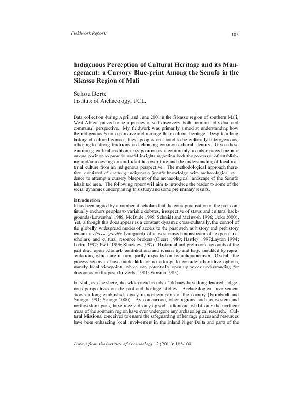 (PDF) Indigenous Perception of Cultural Heritage and its Management: a ...