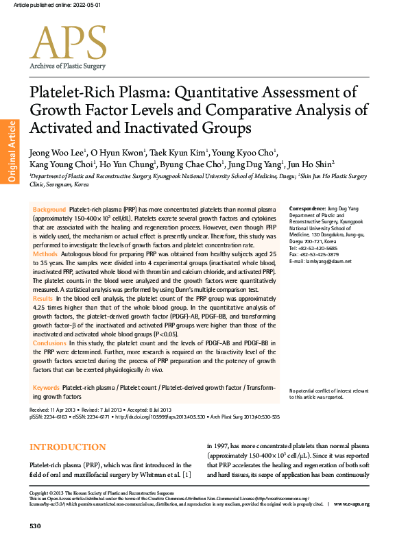 (PDF) Platelet-rich plasma: quantitative assessment of growth factor ...