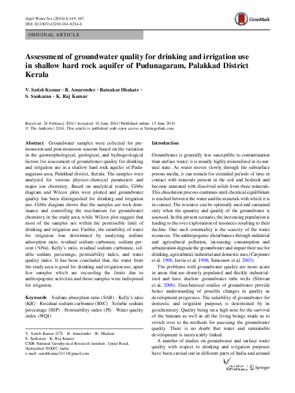 (PDF) Assessment of groundwater quality for drinking and irrigation use ...