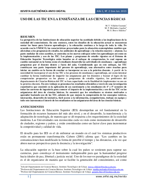 (PDF) Uso De Las Tic en La Enseñanza De Las Ciencias Básicas