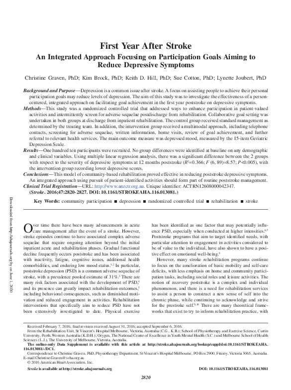 (PDF) First Year After Stroke