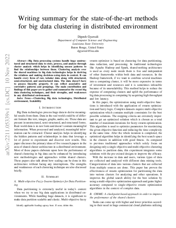 (PDF) Writing summary for the state-of-the-art methods for big data ...