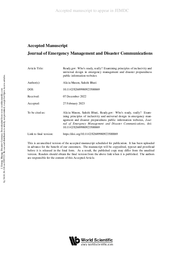 (PDF) Ready.gov: Who’s Ready, Really? Examining Principles of ...