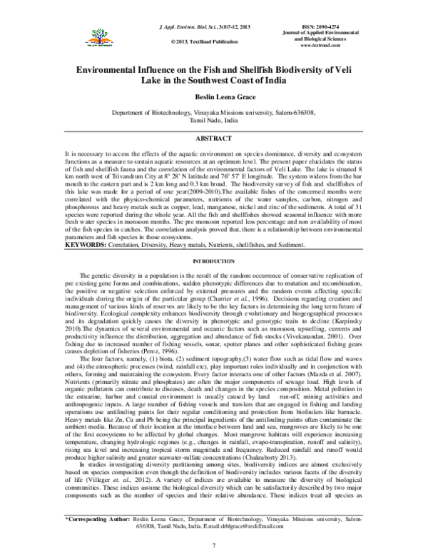 (PDF) Environmental Influence on the Fish and Shellfish Biodiversity of ...