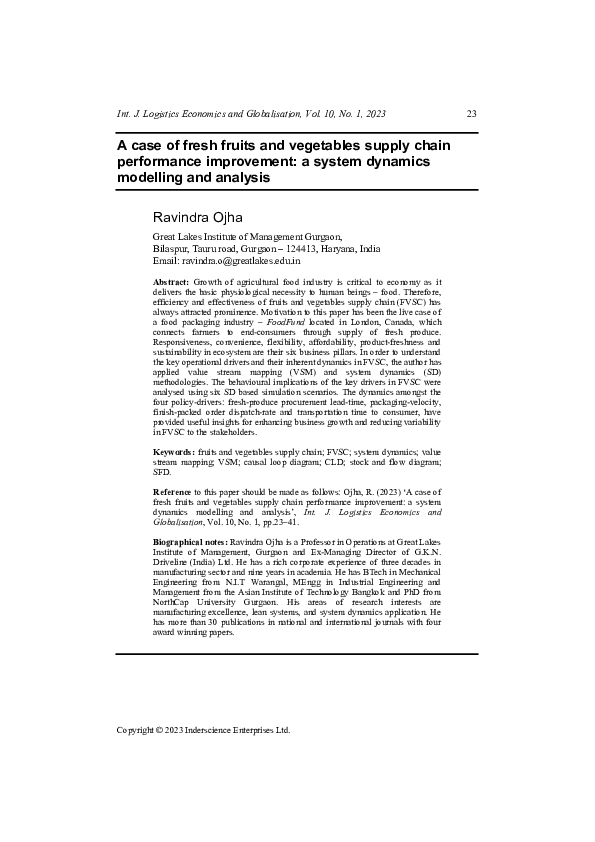 (PDF) A case of fresh fruits and vegetables supply chain performance ...