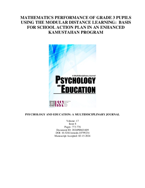 (PDF) Mathematics Performance Of Grade 3 Pupils Using The Modular ...
