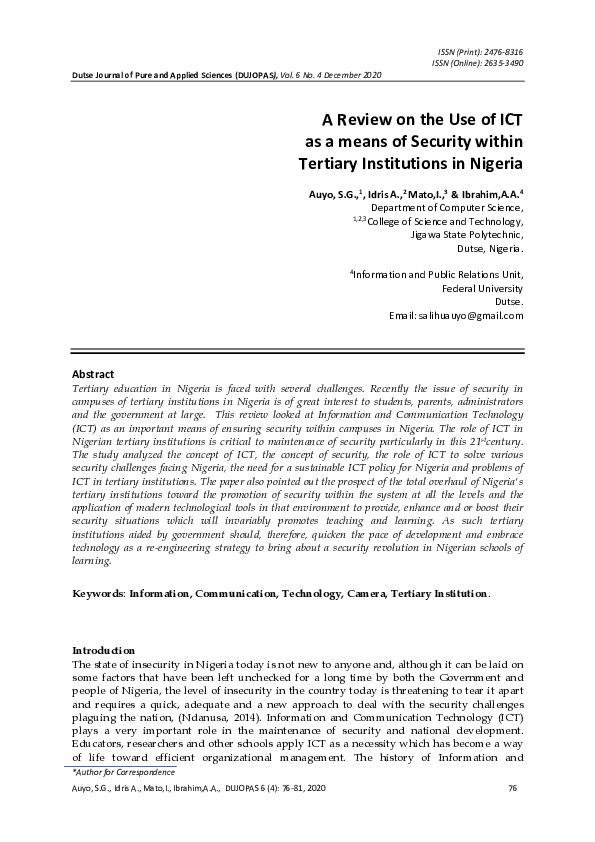 (PDF) A Review on the Use of ICT as a means of Security within Tertiary ...