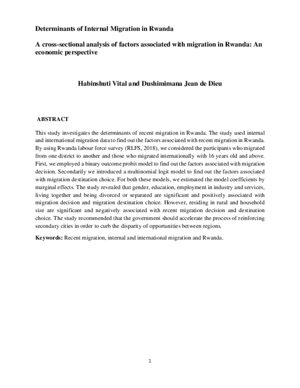 (PDF) Determinants of Internal Migration in Rwanda A cross-sectional ...