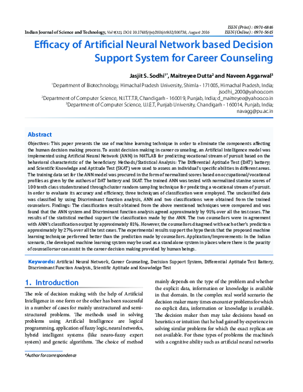 (PDF) Efficacy of Artificial Neural Network based Decision Support ...