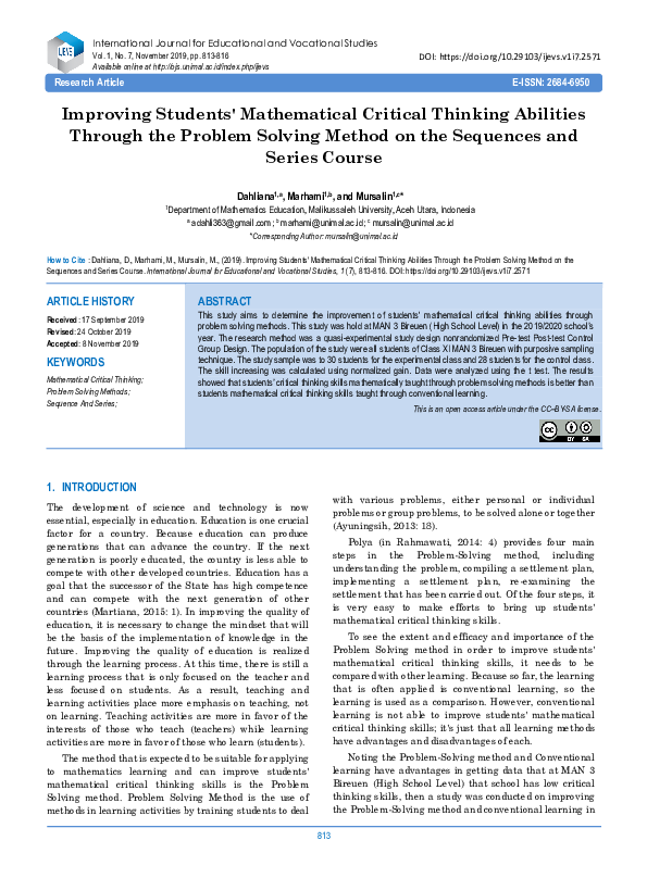 (PDF) Improving Students' Mathematical Critical Thinking Abilities ...