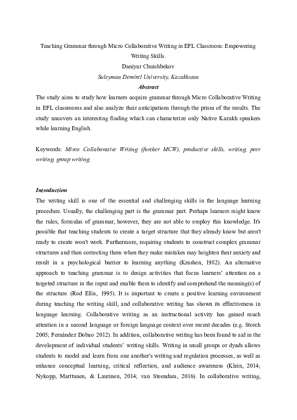 (PDF) Teaching Grammar through Micro Collaborative Writing in EFL ...