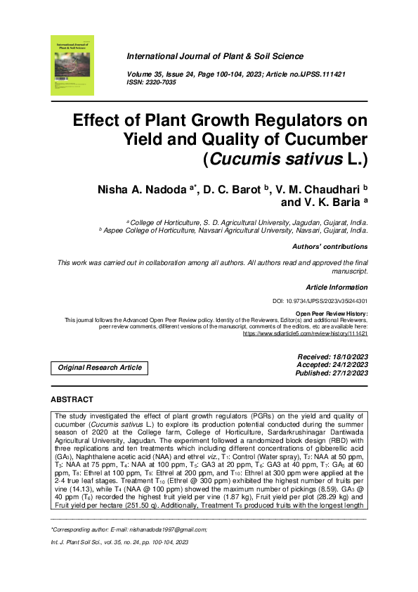 (PDF) Effect of Plant Growth Regulators on Yield and Quality of ...