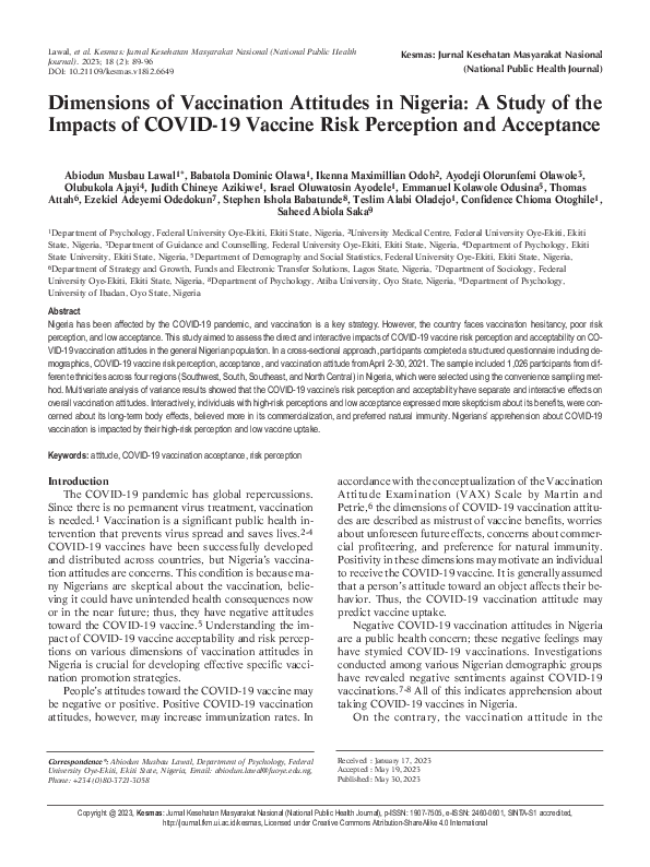 (PDF) Dimensions of Vaccination Attitudes in Nigeria: A Study of the ...