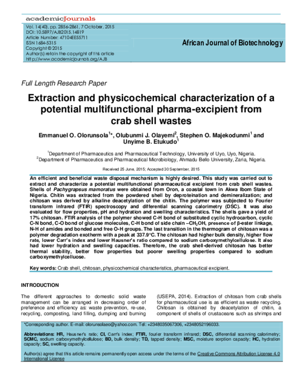 (PDF) Extraction and physicochemical characterization of a potential ...