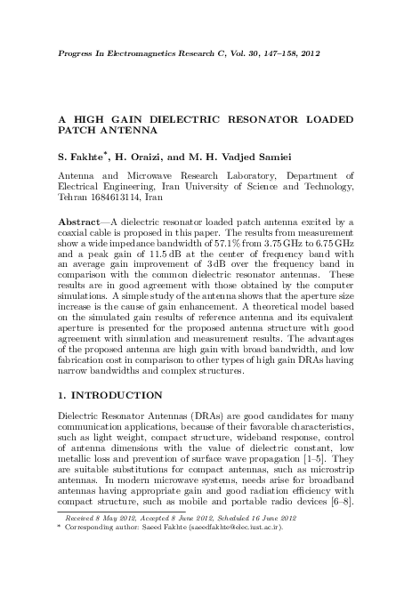 (PDF) A High Gain Dielectric Resonator Loaded Patch Antenna