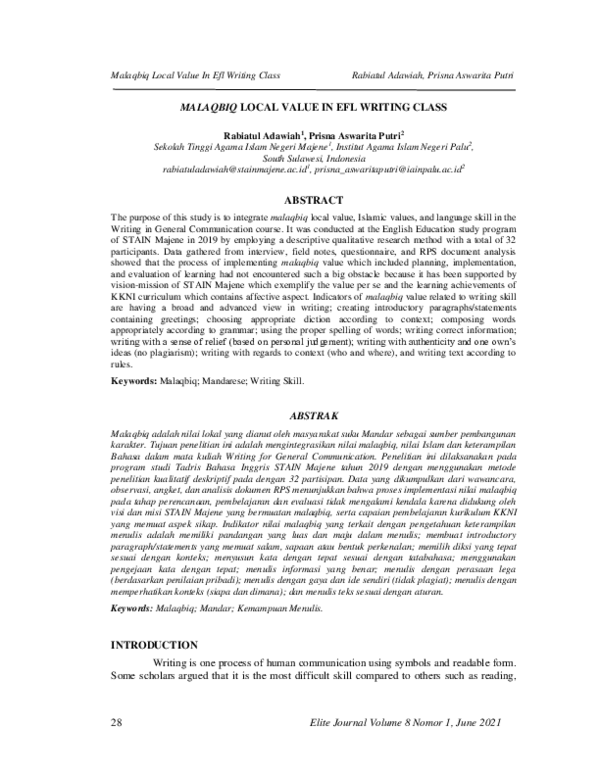 (PDF) Malaqbiq Local Value in Efl Writing Class