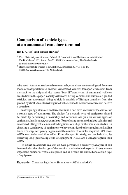 (PDF) Comparison of vehicle types at an automated container terminal
