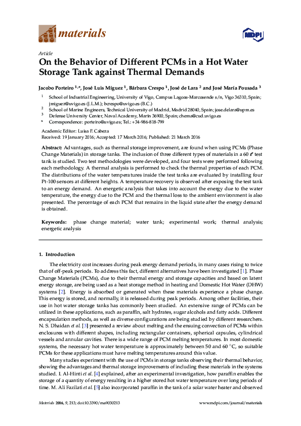(PDF) On the Behavior of Different PCMs in a Hot Water Storage Tank ...