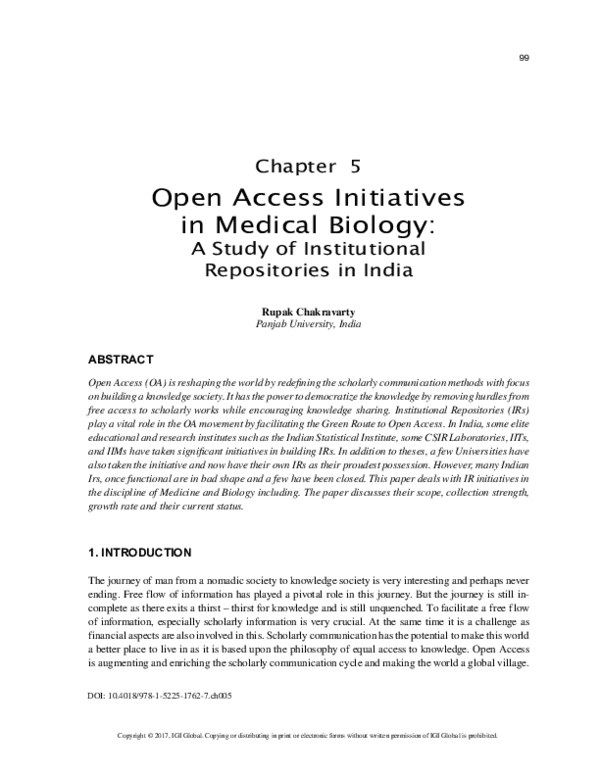 (PDF) Open Access Initiatives in Medical Biology