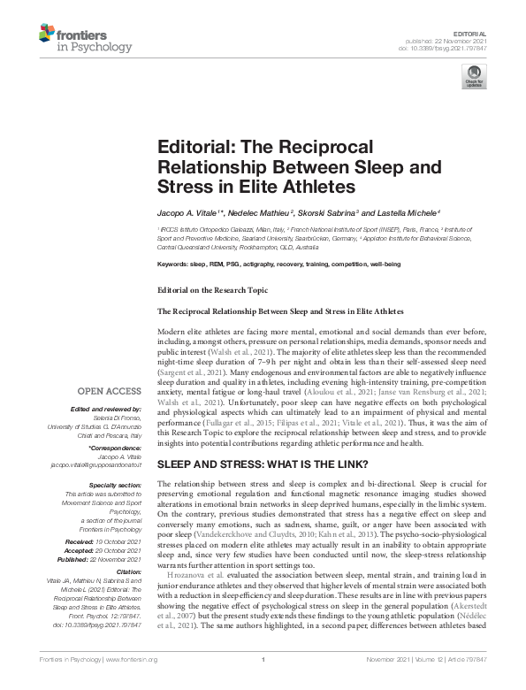 (PDF) Editorial: The Reciprocal Relationship Between Sleep and Stress ...