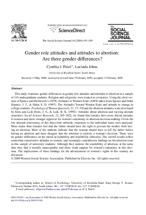 (PDF) Gender role attitudes and attitudes to abortion: Are there gender ...