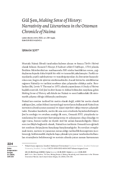 Gül Şen, Making Sense of History: Narrativity and Literariness in the Ottoman Chronicle of Naima