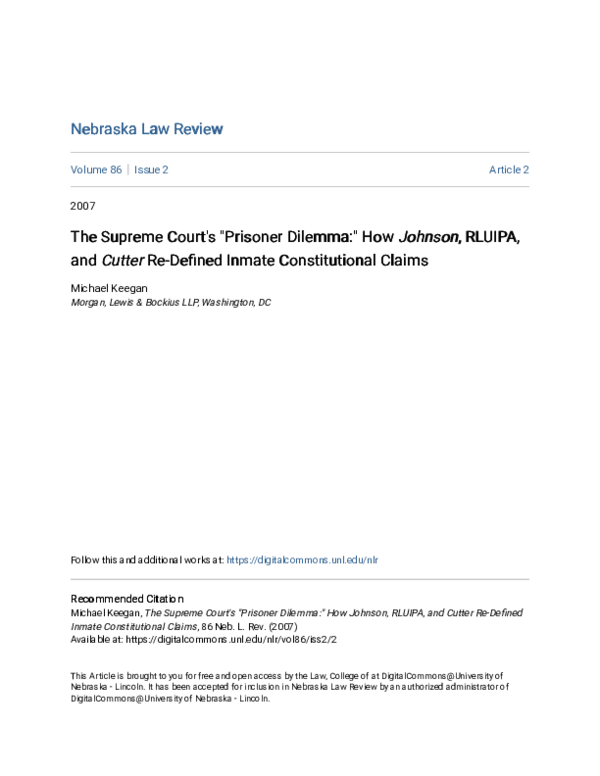 (PDF) Supreme Court's Prisoner Dilemma: How Johnson, RLUIPA, and Cutter ...