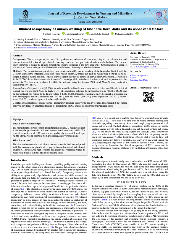 (PDF) Clinical competency of nurses working at Intensive Care Units and ...