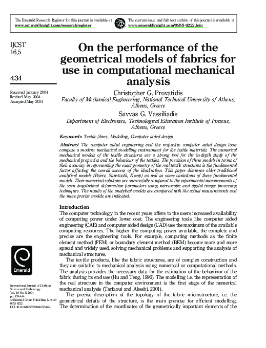 (PDF) On the performance of the geometrical models of fabrics for use ...