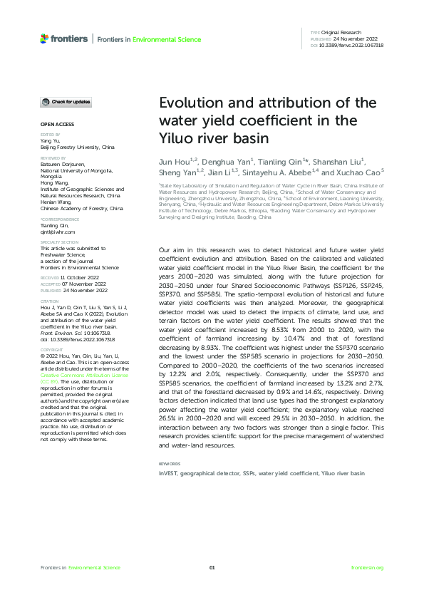 (PDF) Evolution and attribution of the water yield coefficient in the ...