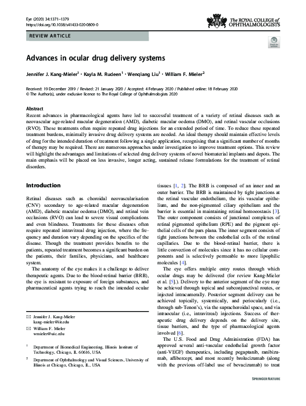 (PDF) Advances in ocular drug delivery systems