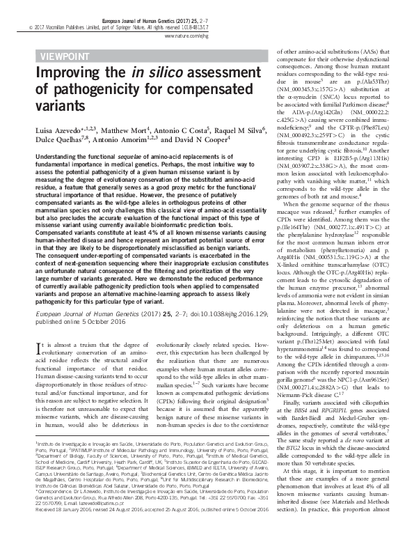 (PDF) Improving the in silico assessment of pathogenicity for ...