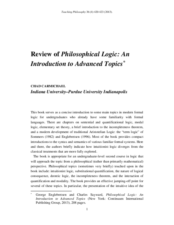 (PDF) Philosophical Logic: An Introduction to Advanced Topics