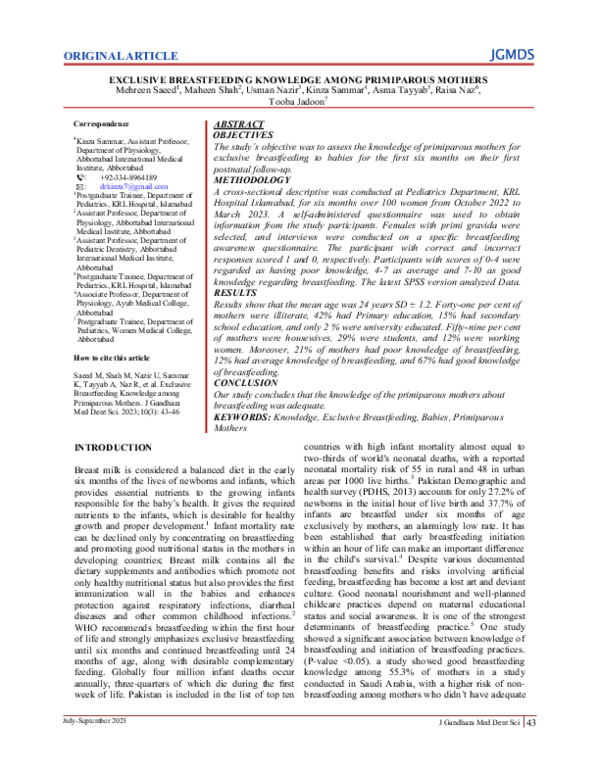 (PDF) Exclusive Breastfeeding Knowledge among Primiparous Mothers
