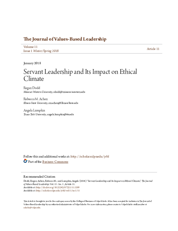 (PDF) Servant Leadership and Its Impact on Ethical Climate
