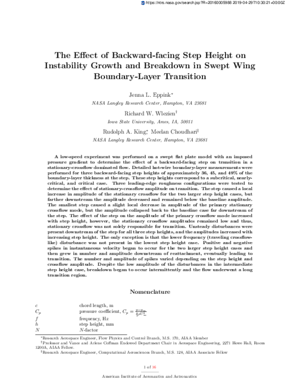 (PDF) The Effect of Backward-facing Step Height on Instability Growth ...