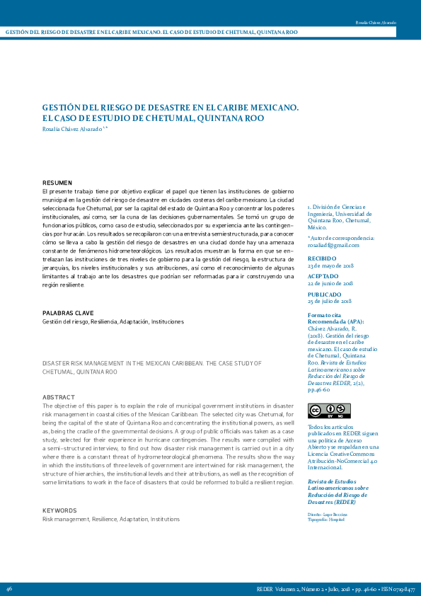(PDF) Gestión del riesgo de desastre en el caribe mexicano. El caso de ...