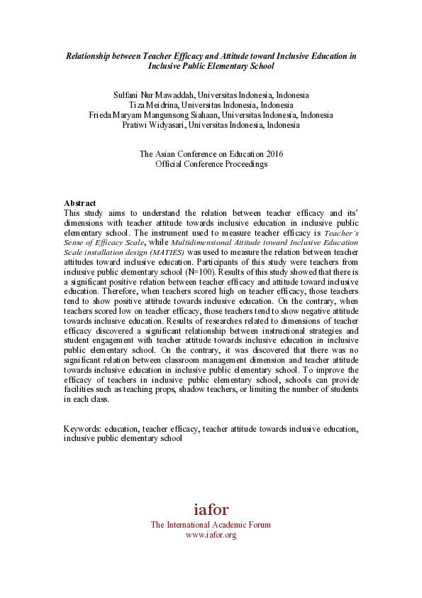 (PDF) The Relationship Between Teacher Efficacy and Attitude Toward ...