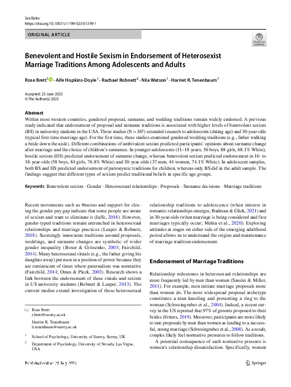 (PDF) Benevolent and Hostile Sexism in Endorsement of Heterosexist ...