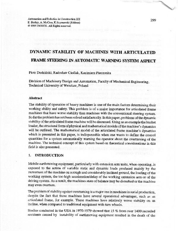 (PDF) Dynamic Stability of Machines with Articulated Frame Steering in ...