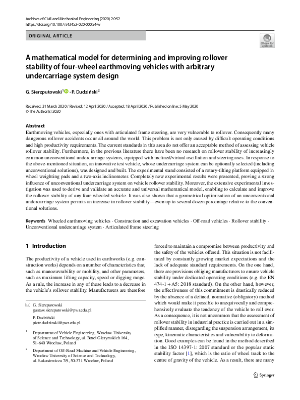 (PDF) A mathematical model for determining and improving rollover ...