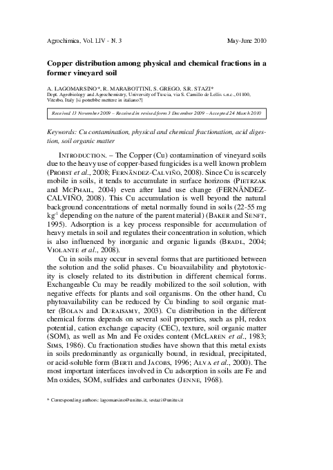 (PDF) Copper distribution among physical and chemical fractions in a ...