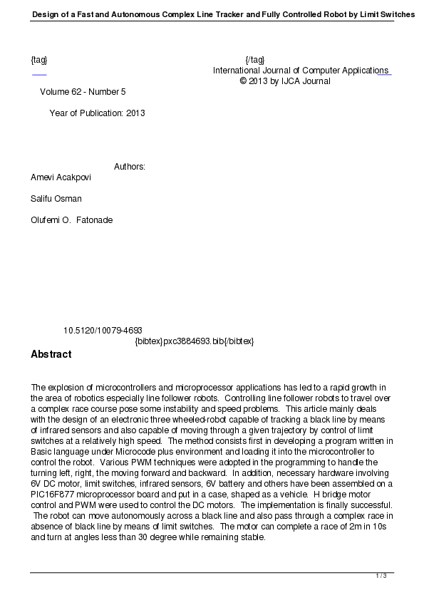 (PDF) Design of a Fast and Autonomous Complex Line Tracker and Fully ...
