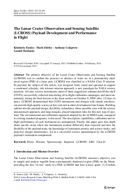 (PDF) The Lunar Crater Observation and Sensing Satellite (LCROSS ...