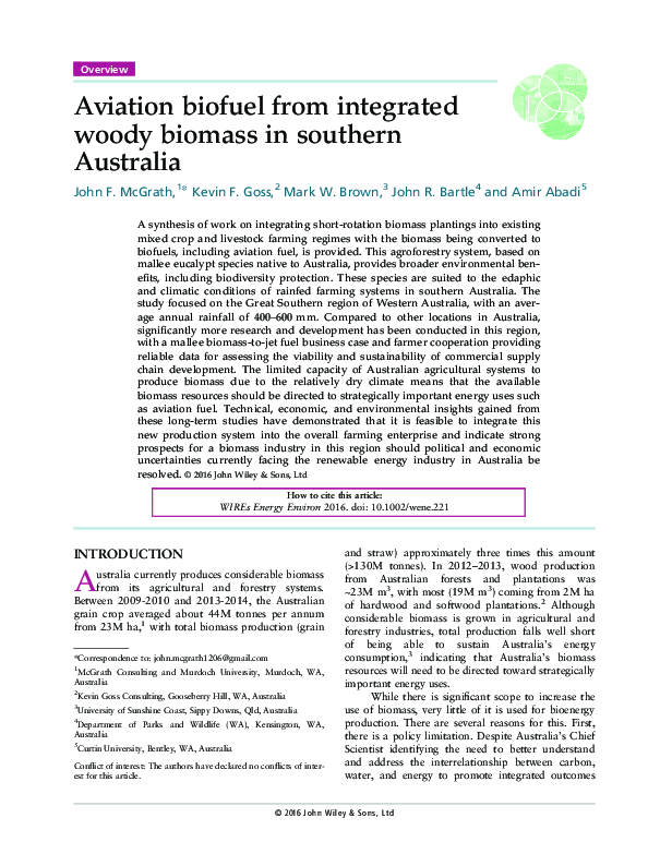(PDF) Aviation biofuel from integrated woody biomass in southern Australia