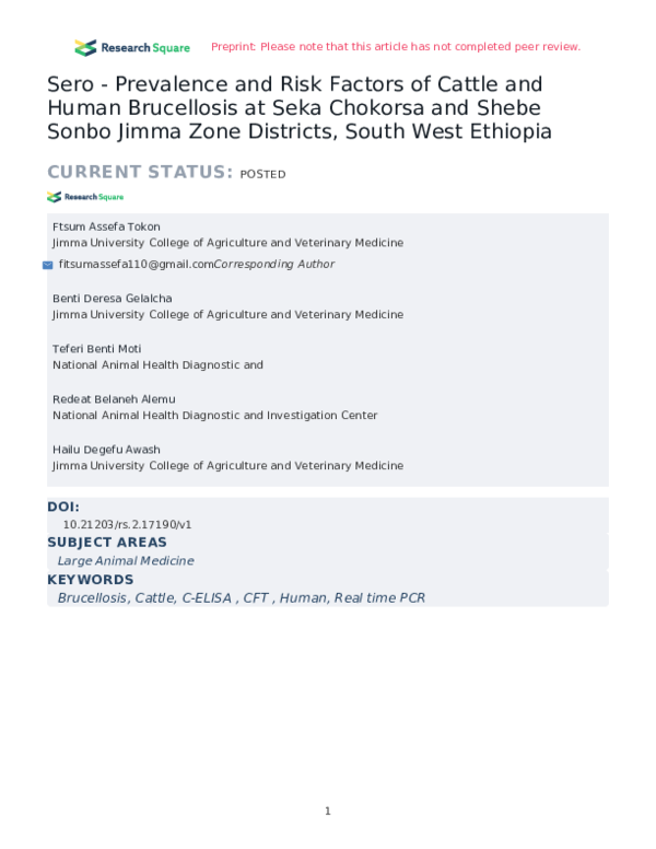 (PDF) Sero - Prevalence and Risk Factors of Cattle and Human ...